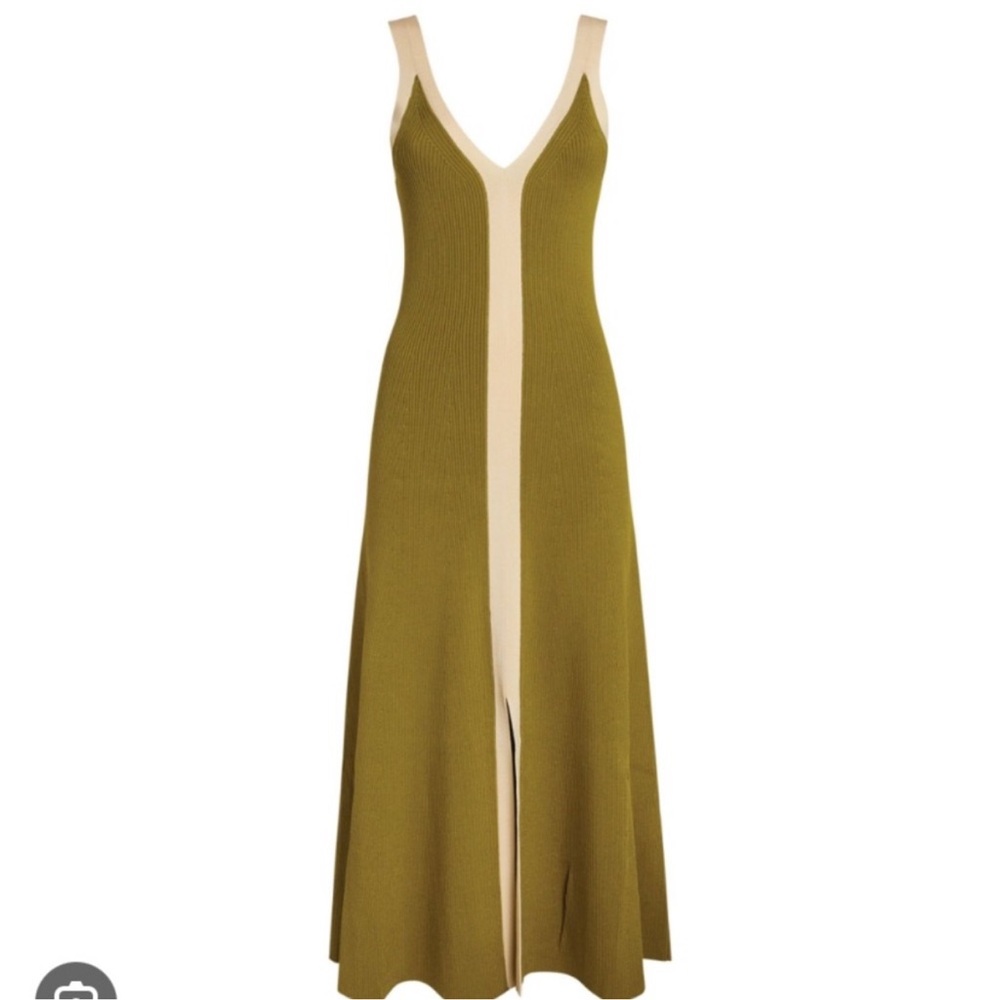 Sandro Olive Green and Cream Maxi Dress